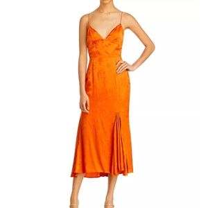 SAU LEE FRANCESCA ORANGE FLORAL JACQUARD MIDI DRESS, WOMEN'S SIZE 4